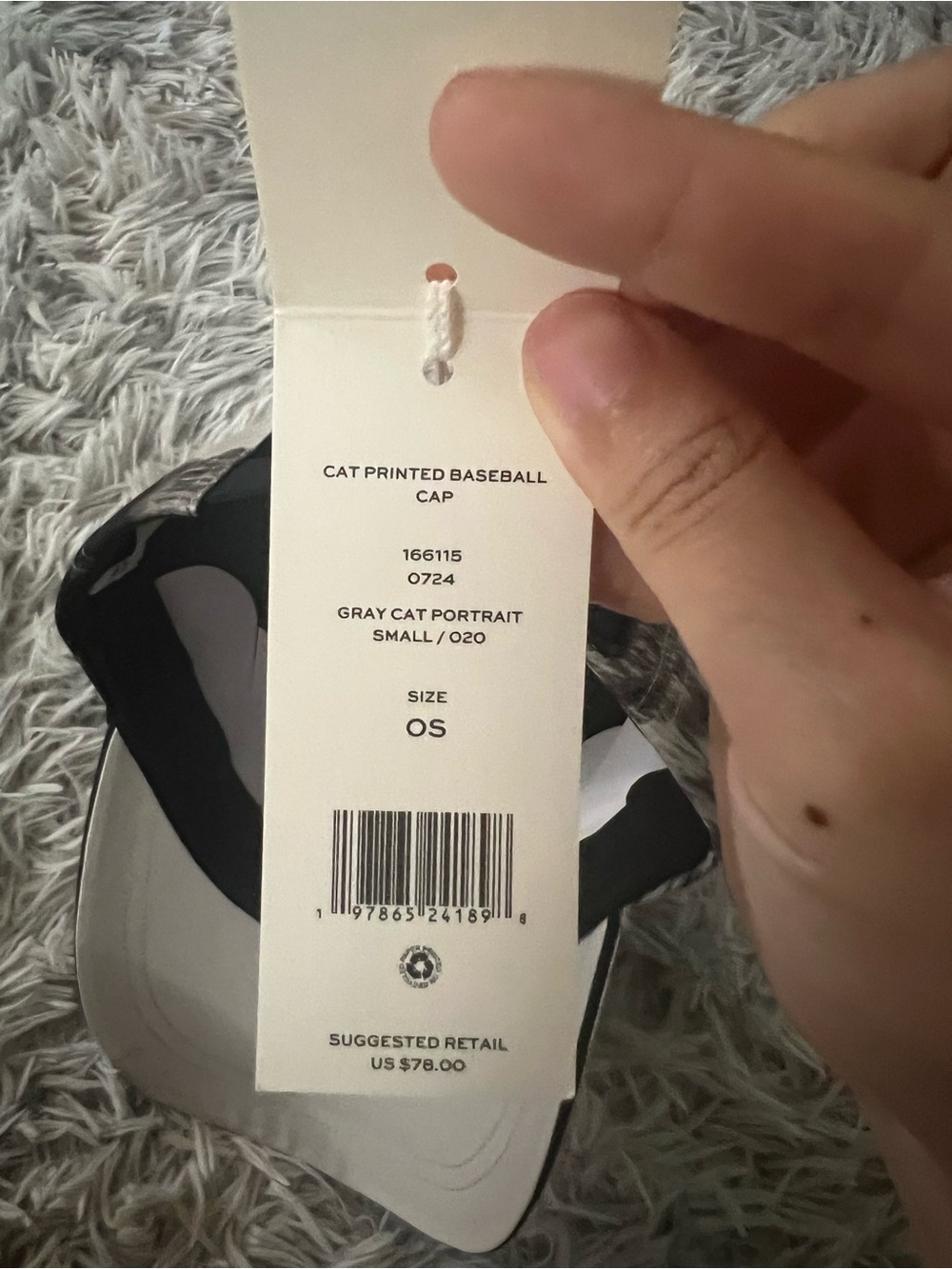Tory Burch Monochrome Cat Face Baseball Cap - Black & Gray - Picture 6 of 6